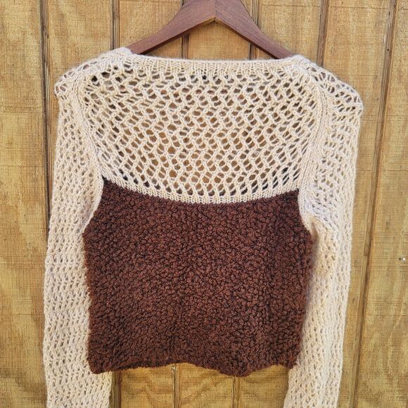 Zara Crotched Knit Fuzzy Crop Top Tan & Brown Womens Size L - Picture 4 of 10